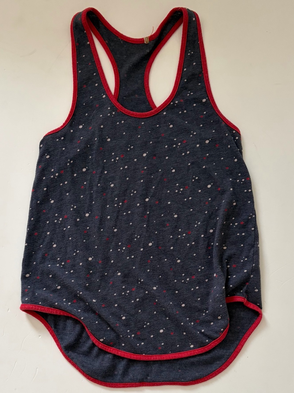 Alternative Apparel Navy Racerback Tank with Red Trim and White Polka Dots